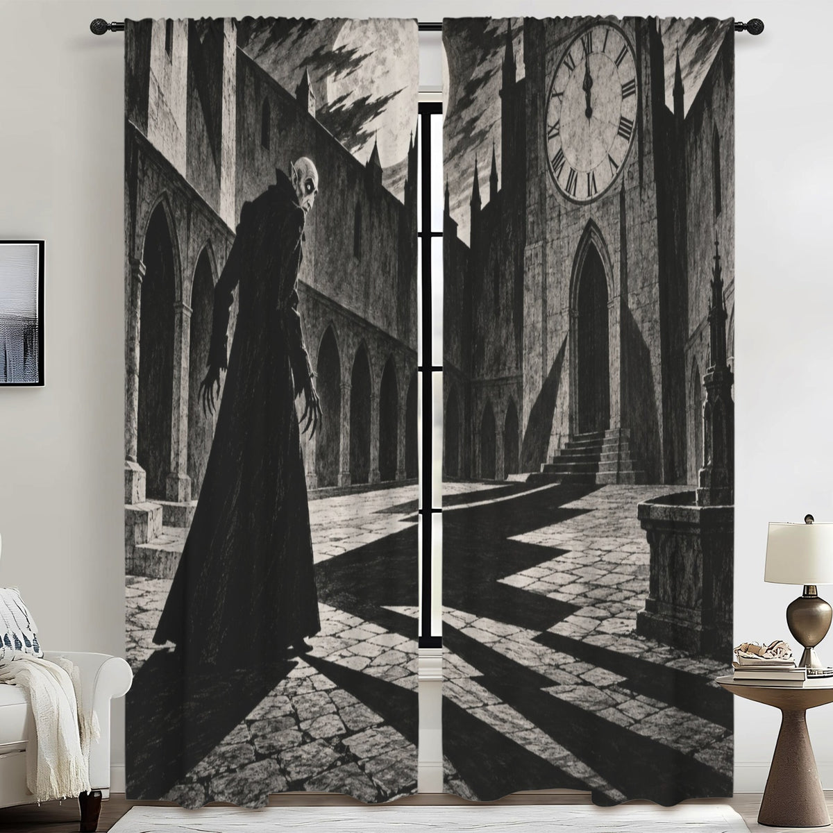 Count Orlok Clock Courtyard 52 x 84 in Window Curtain Set