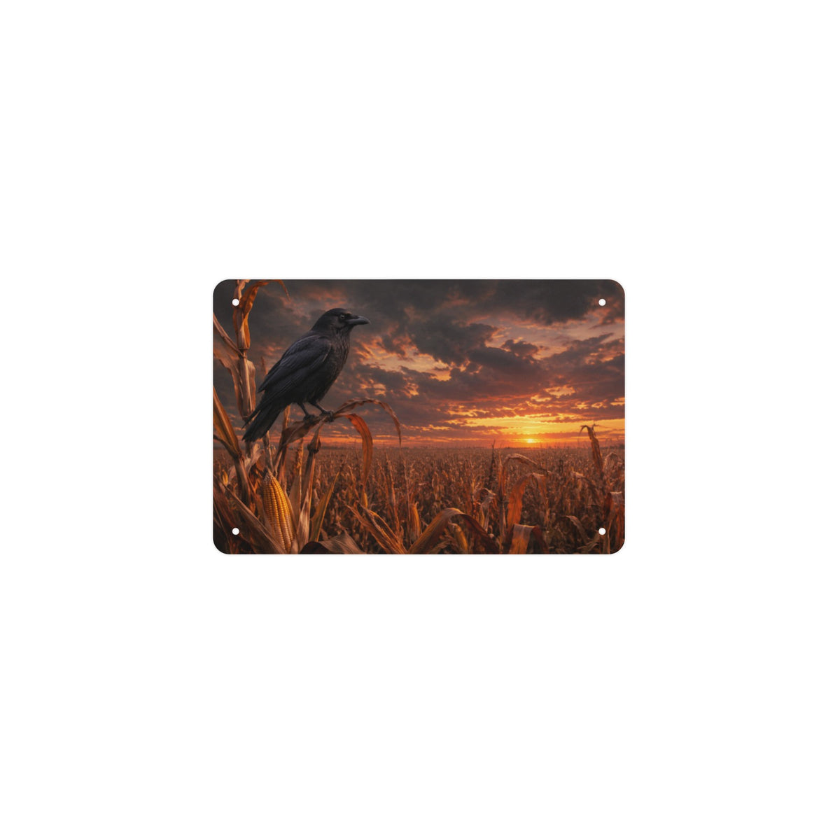 Crow Cornfield Dusk 12 x 8 in Metal Tin Sign