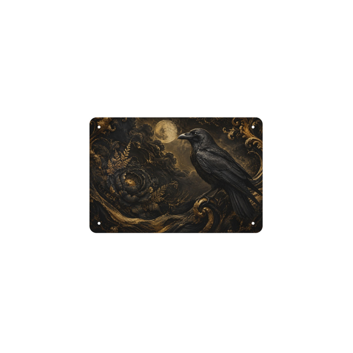 Eerie Elegance Black & Gold 12 x 8 in Metal Tin Sign