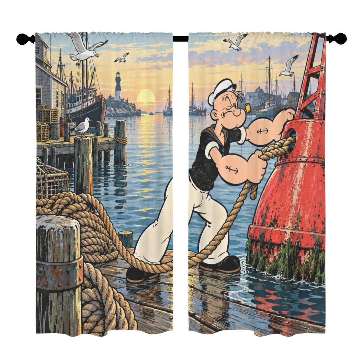 Popeye Repairs a Harbor Buoy 52 x 84 in Window Curtain Set