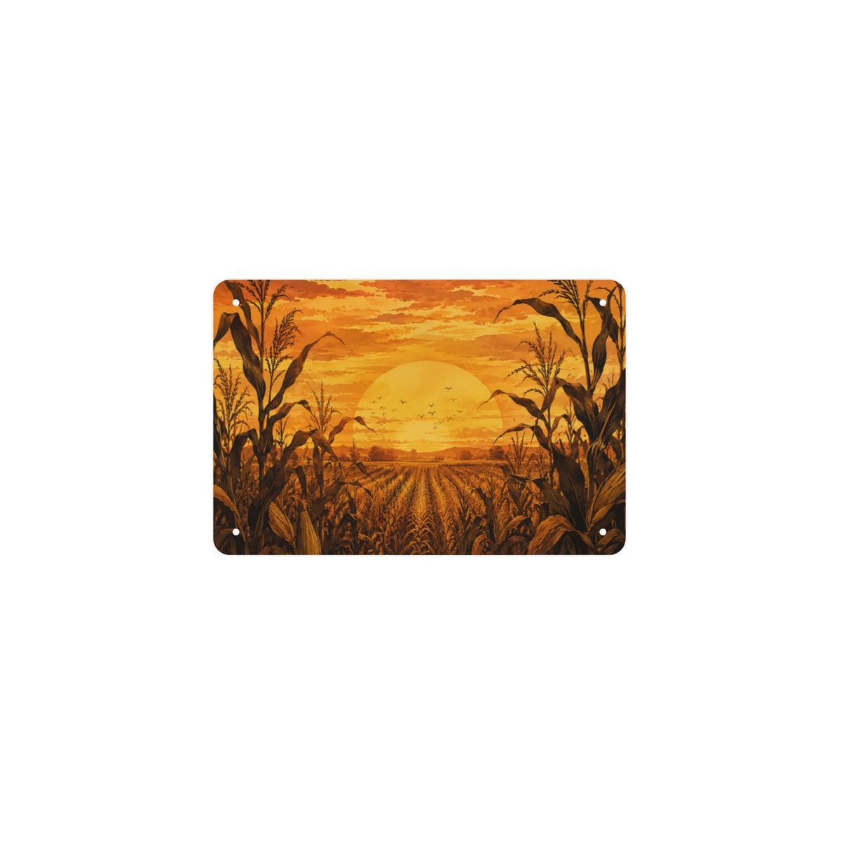 Corn Stalk Sunset 12 x 8 in Metal Tin Sign