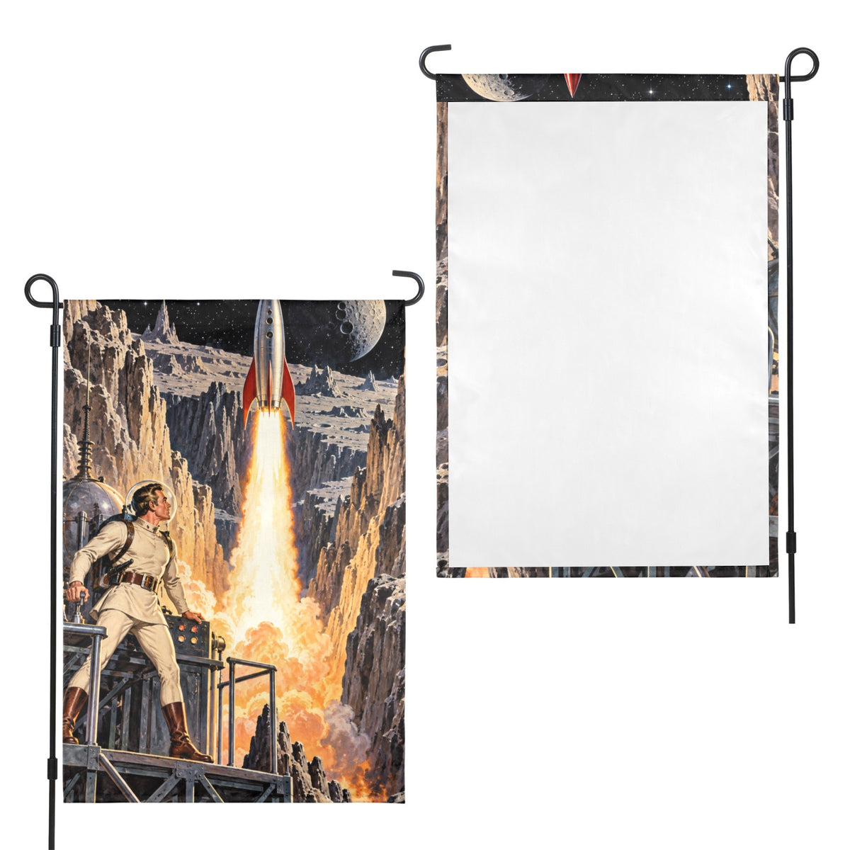 Buck Rogers Lunar Launch 12 x 18 in Garden Flag