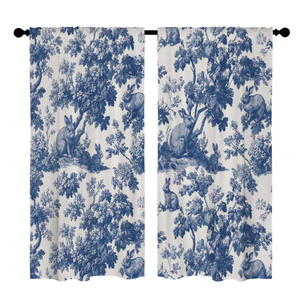 Blue Rabbit Botanical Pattern 52 x 84 in Window Curtain Set