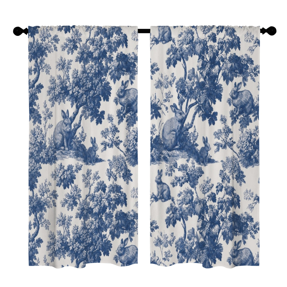Blue Rabbit Botanical Pattern 52 x 84 in Window Curtain Set