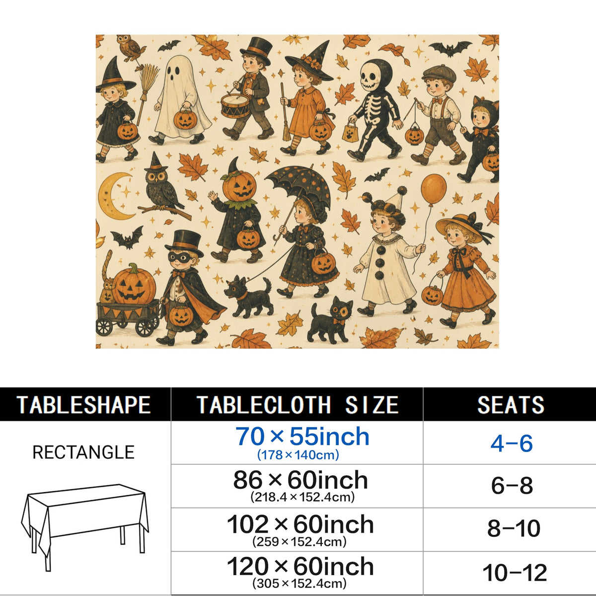 Halloween Parade 178cm x 140cm Rectangular Tablecloth 70x55inch (QUE)