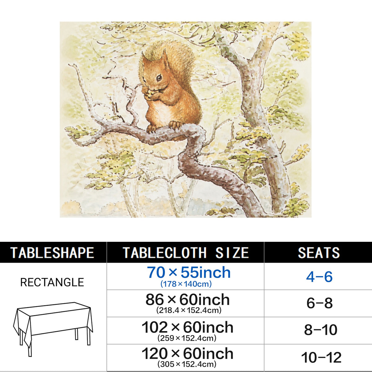 Squirrel Harvest 178cm x 140cm Rectangular Tablecloth 70x55inch (QUE)
