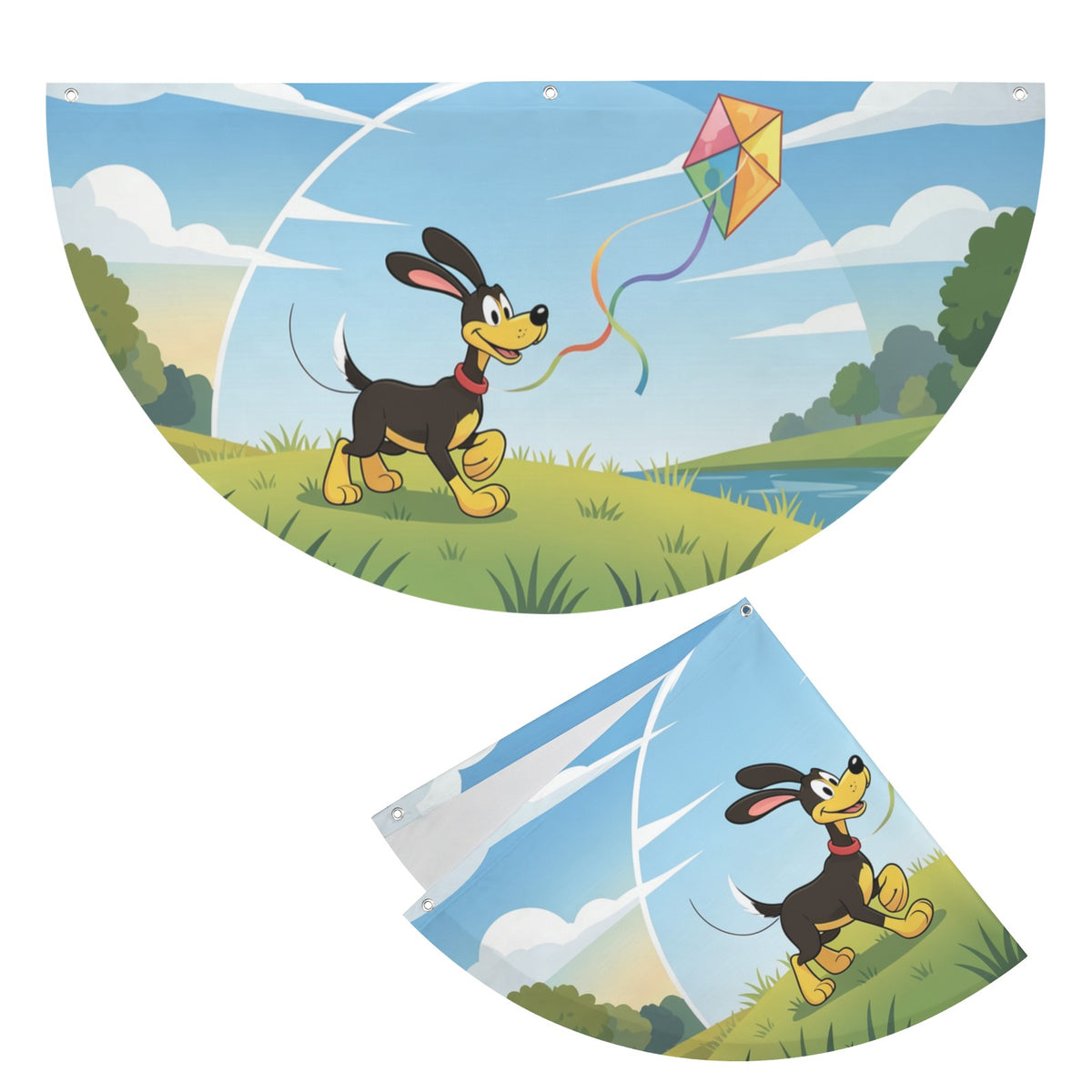 Rover Chases A Paper Kite 36 x 18 in Semi Circle Flag