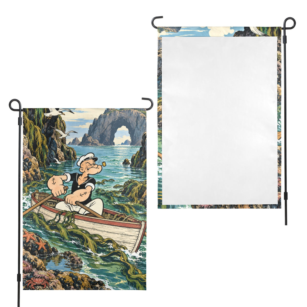 Popeye 1929 seaweed cove rowing 12 x 18 in Garden Flag