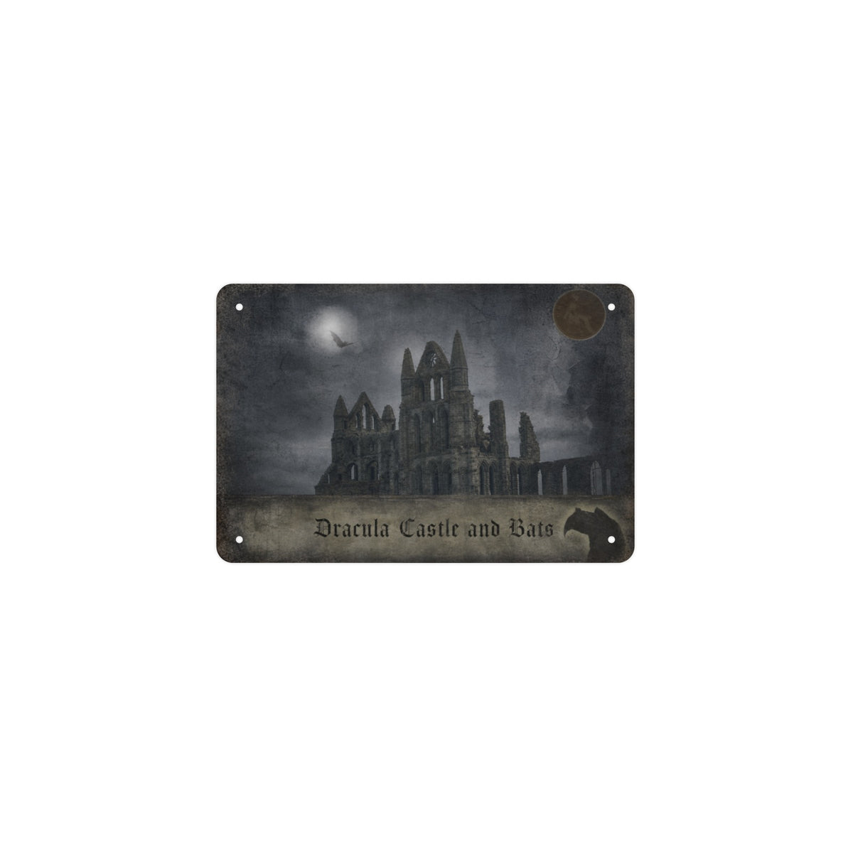 Dracula Castle and Bats 12 x 8 in Metal Tin Sign