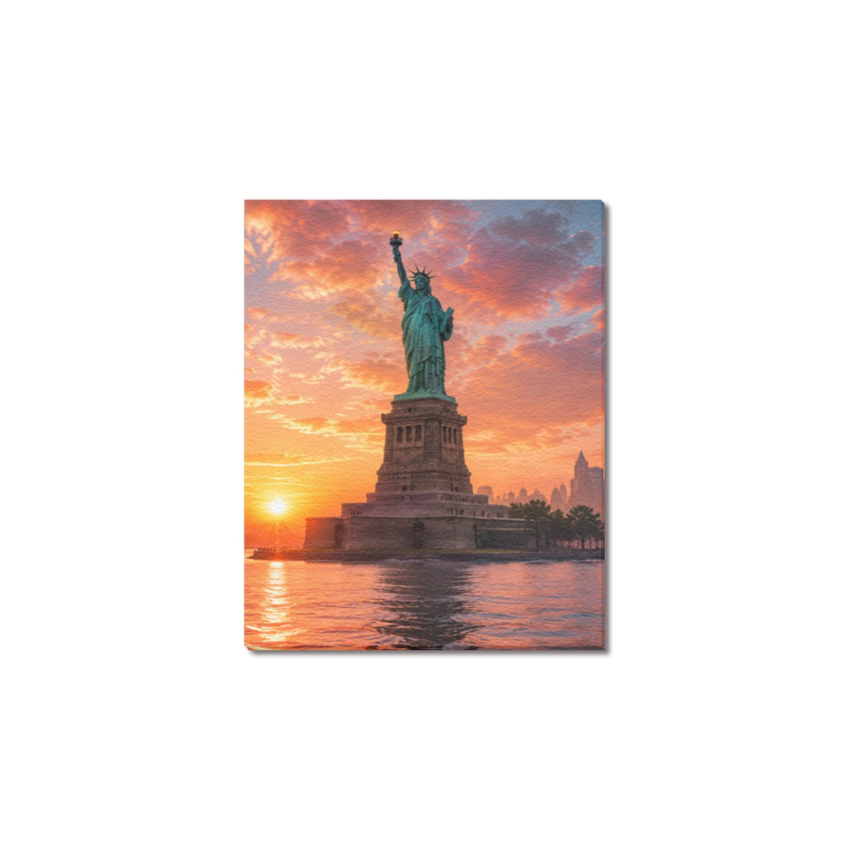 Statue of Liberty Harbor Dawn Frame Canvas Print 8"x10"