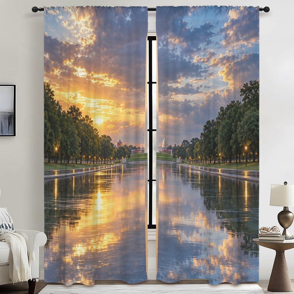 Washington Monument Rainy Reflection 52 x 84 in Window Curtain Set