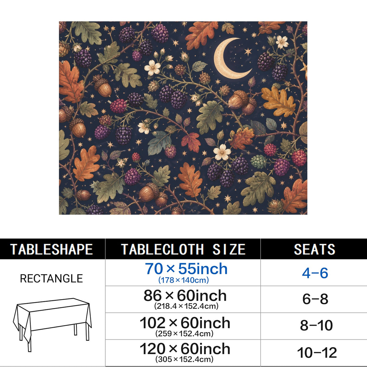 Blackberry Moon 178cm x 140cm Rectangular Tablecloth 70x55inch (QUE)