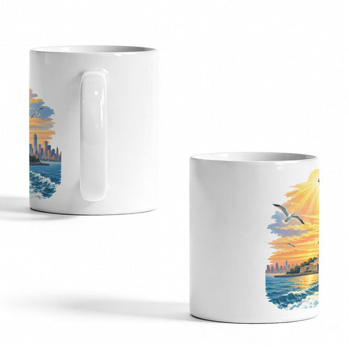 Statue of Liberty Sunrise Ferry 11 oz White Ceramic Mug