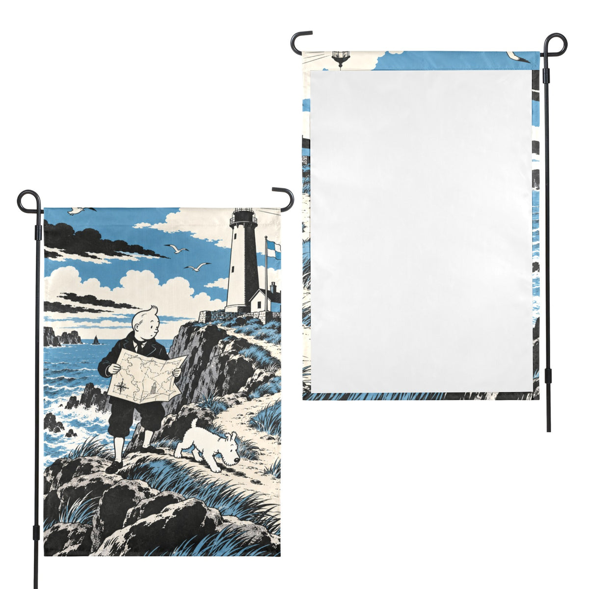 Tintin and Snowy 1929 lighthouse map 12 x 18 in Garden Flag