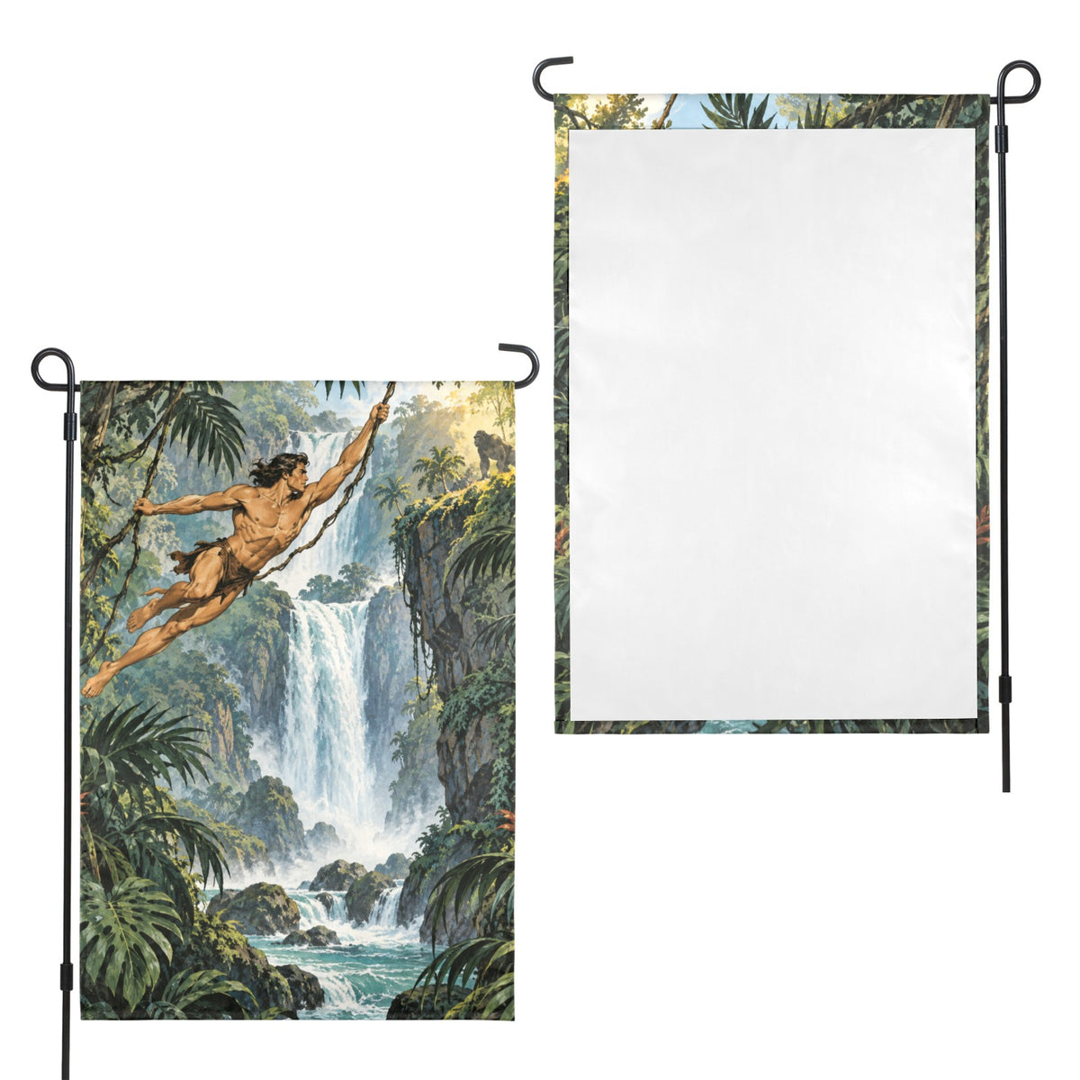 Tarzan 1914 jungle canopy waterfall 12 x 18 in Garden Flag