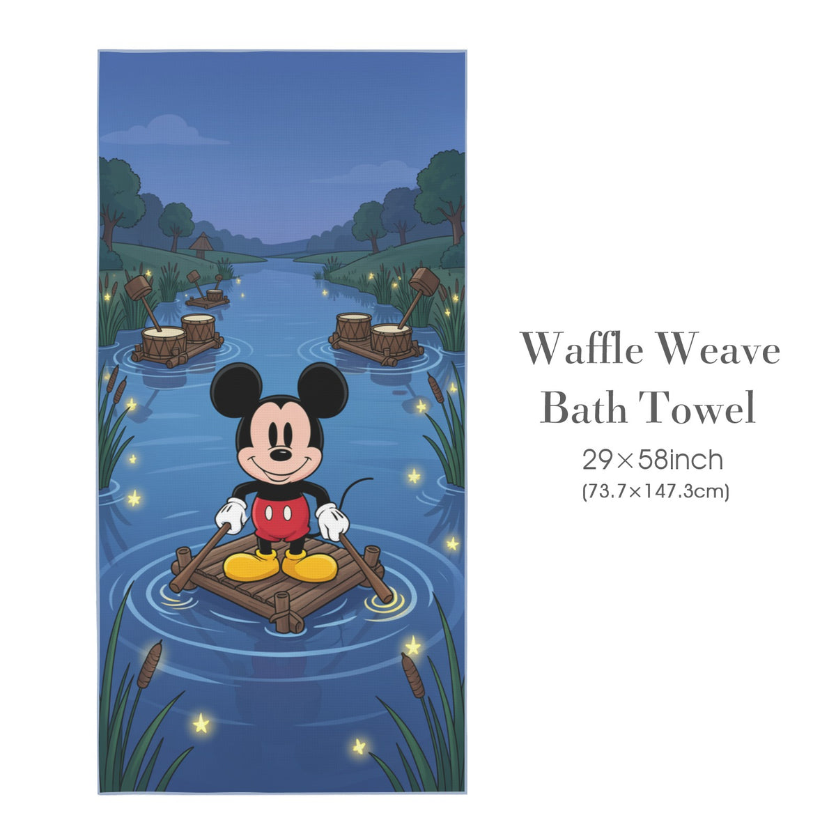 Mickey River Rhythm Raft 29"x58" (QUE) Waffle Weave Bath Towel