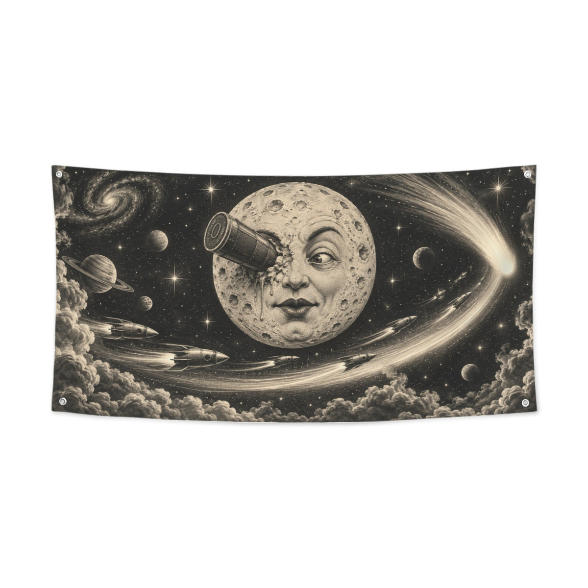 Moon Face Rocket Comet Parade 47 x 24 in Festival Banner