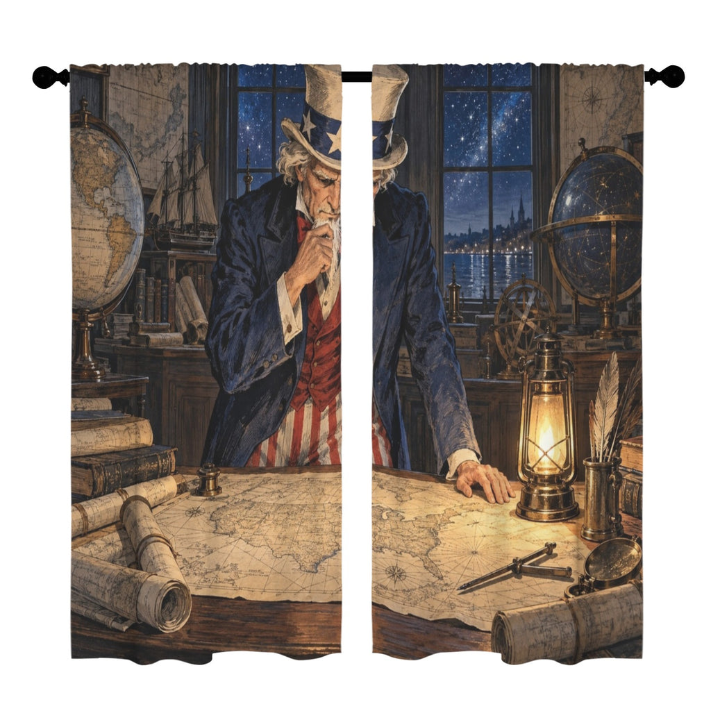 Uncle Sam the Lantern Cartographer 52 x 84 in Window Curtain Set