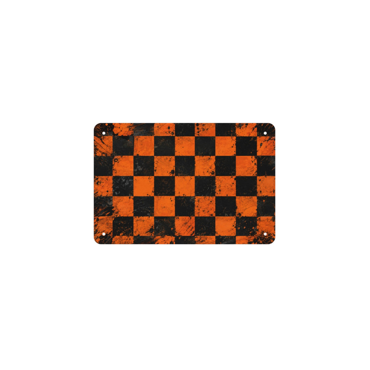 Black-and-Orange Check 12 x 8 in Metal Tin Sign