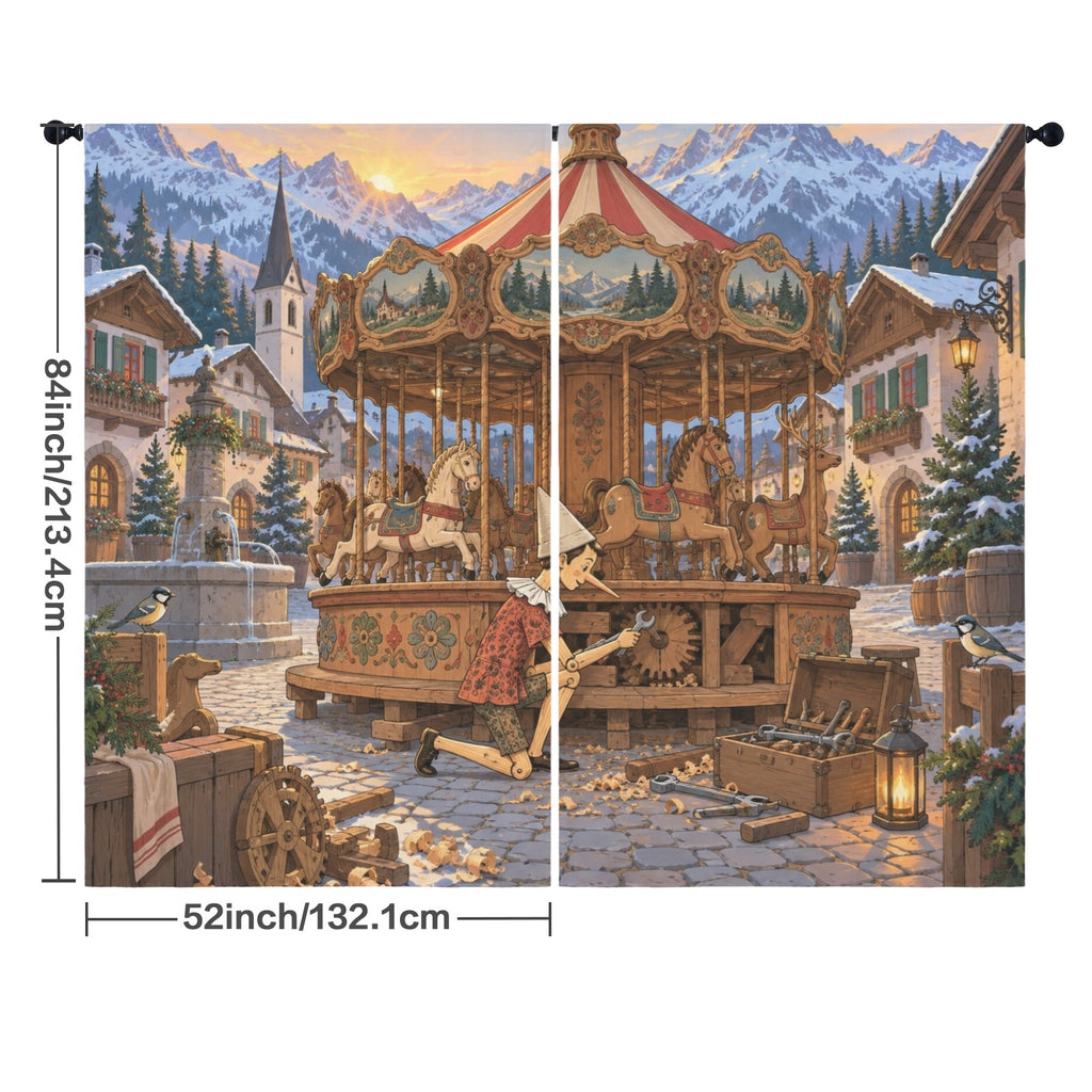 Pinocchio Repairs an Alpine Carousel 52 x 84 in Window Curtain Set