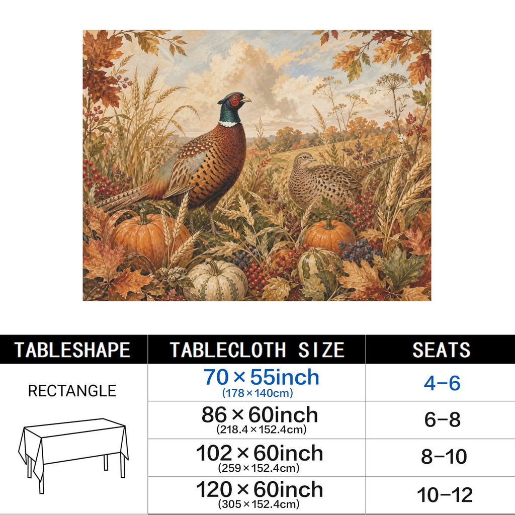 Pheasant 178cm x 140cm Rectangular Tablecloth 70x55inch (QUE)