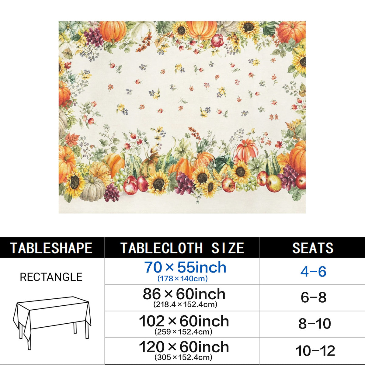 Ivory Garden Bloom 178cm x 140cm Rectangular Tablecloth 70x55inch (QUE)
