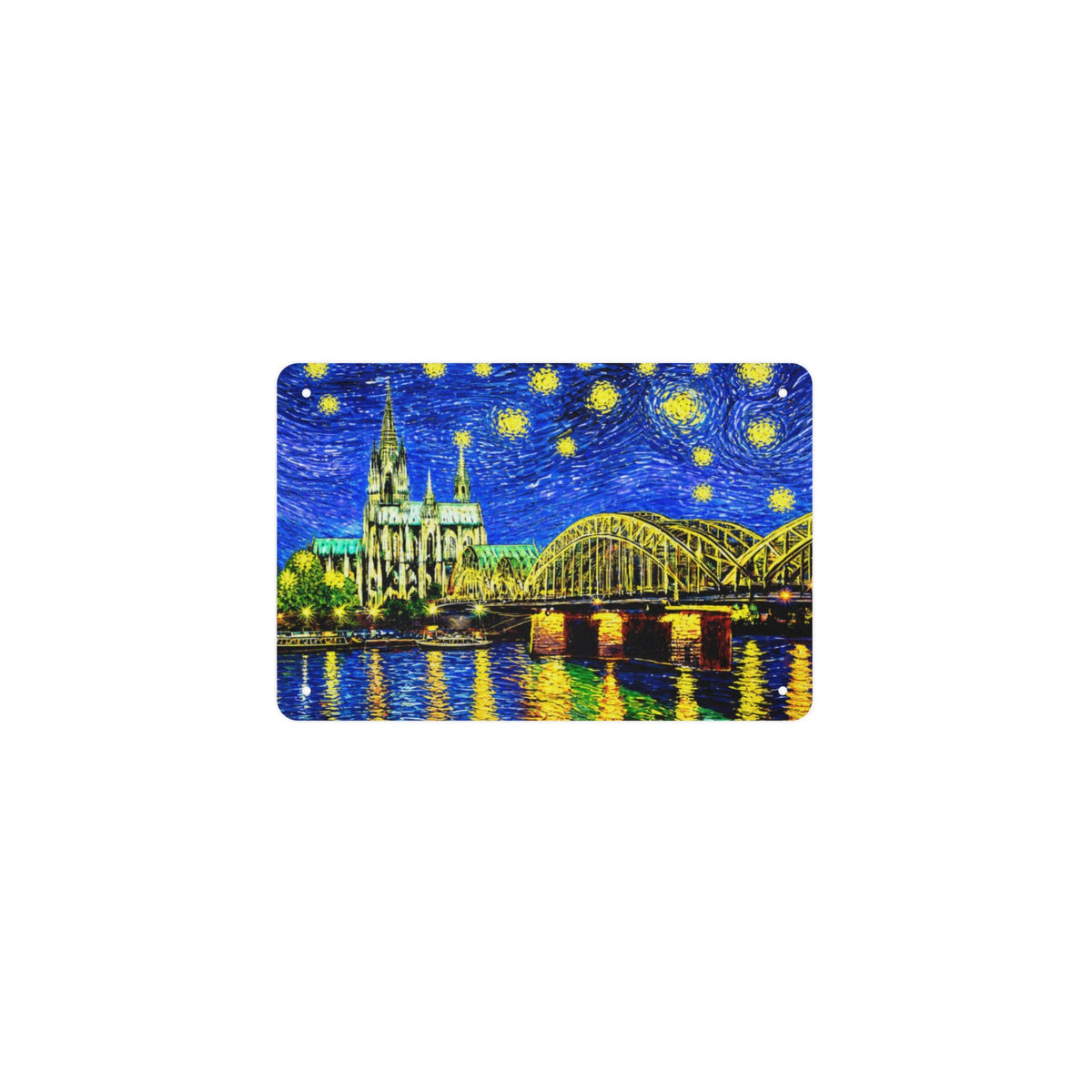 Starry Night Bridge 12 x 8 in Metal Tin Sign