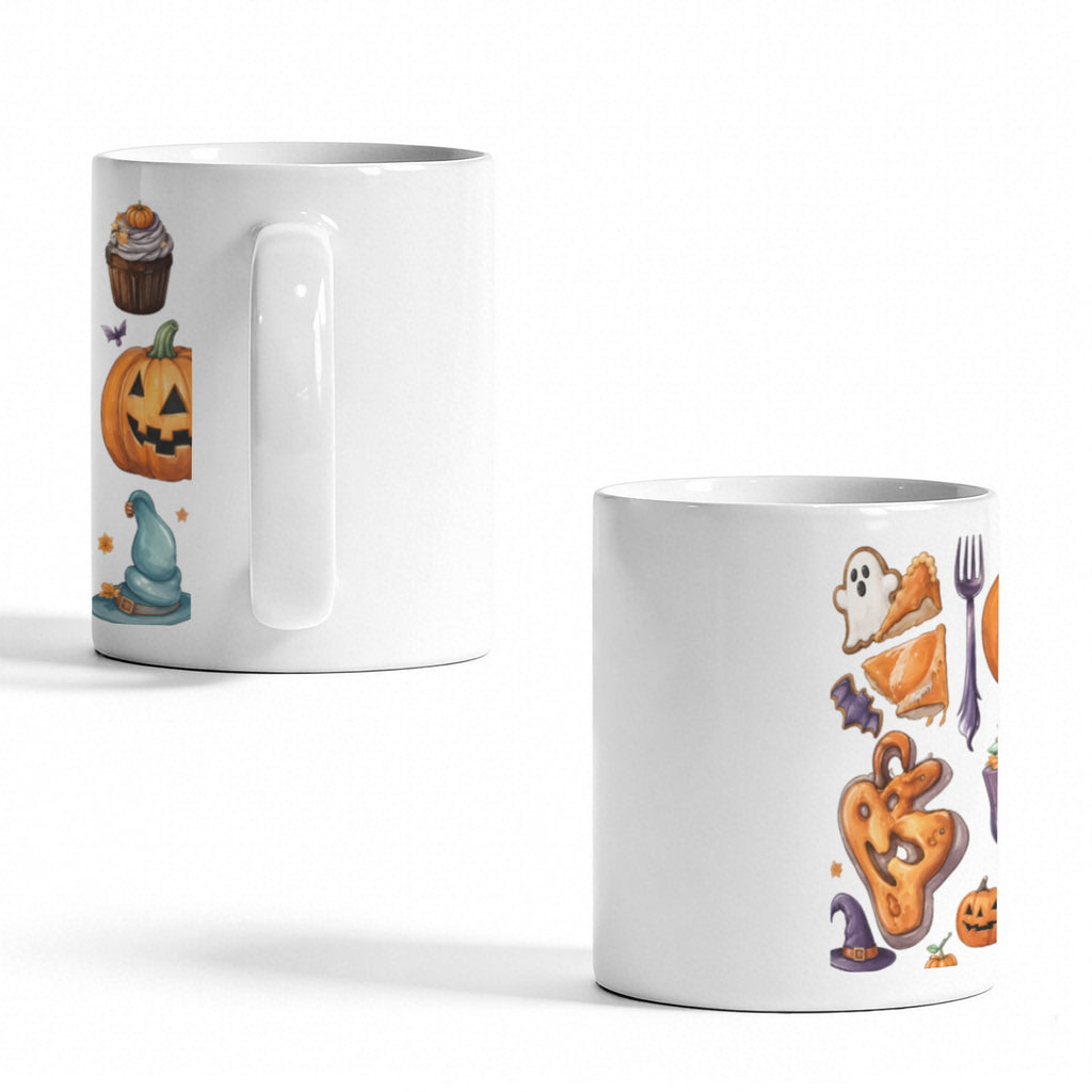 Pumpkin Checkerboard 11 oz White Ceramic Mug