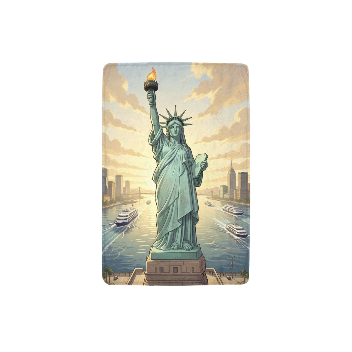 Statue of Liberty Sunrise Ferry 32 x 48 in Micro Fleece Blanket