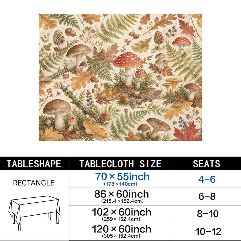 Mushrooms 178cm x 140cm Rectangular Tablecloth 70x55inch (QUE)