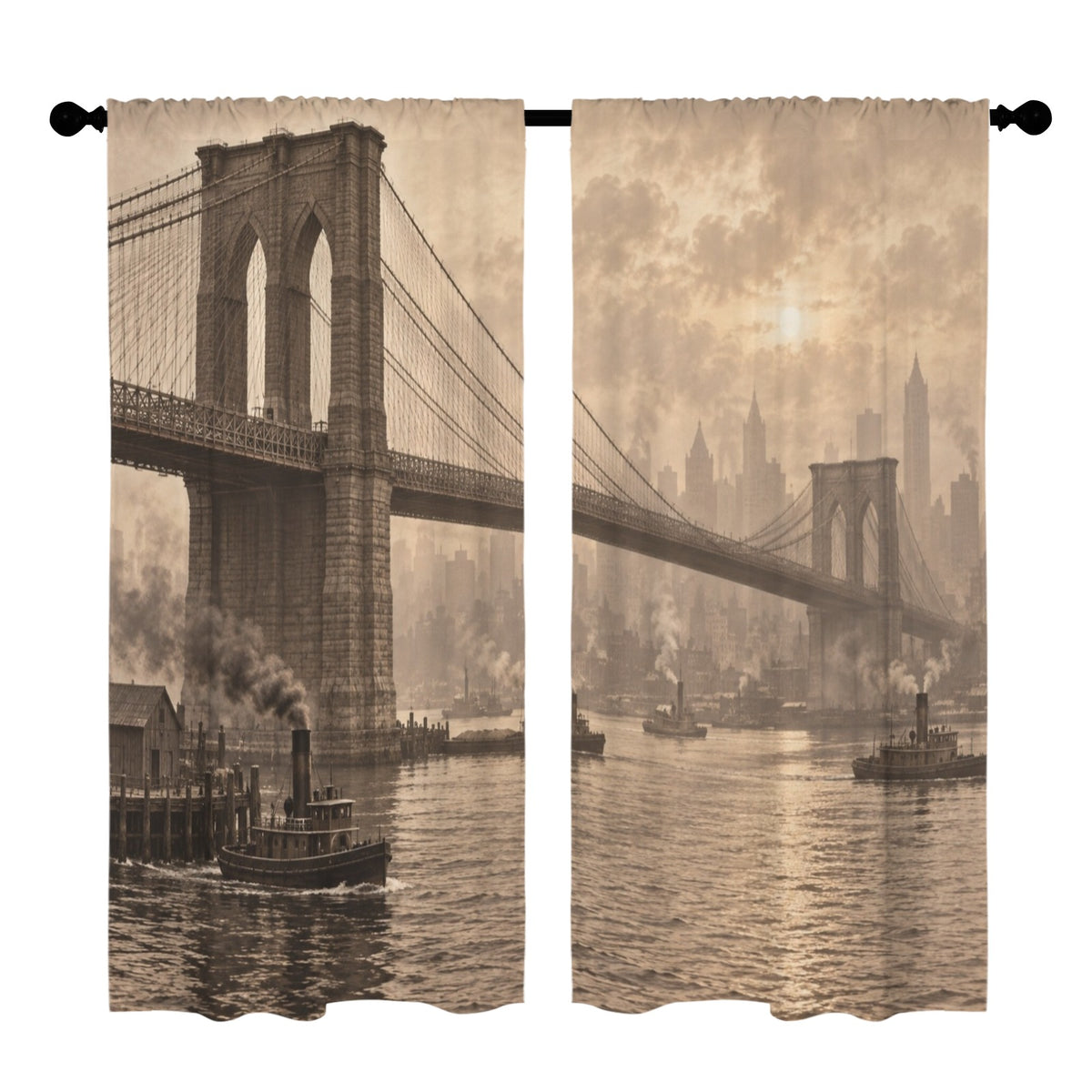 Brooklyn Bridge Sepia Haze 52 x 84 in Window Curtain Set