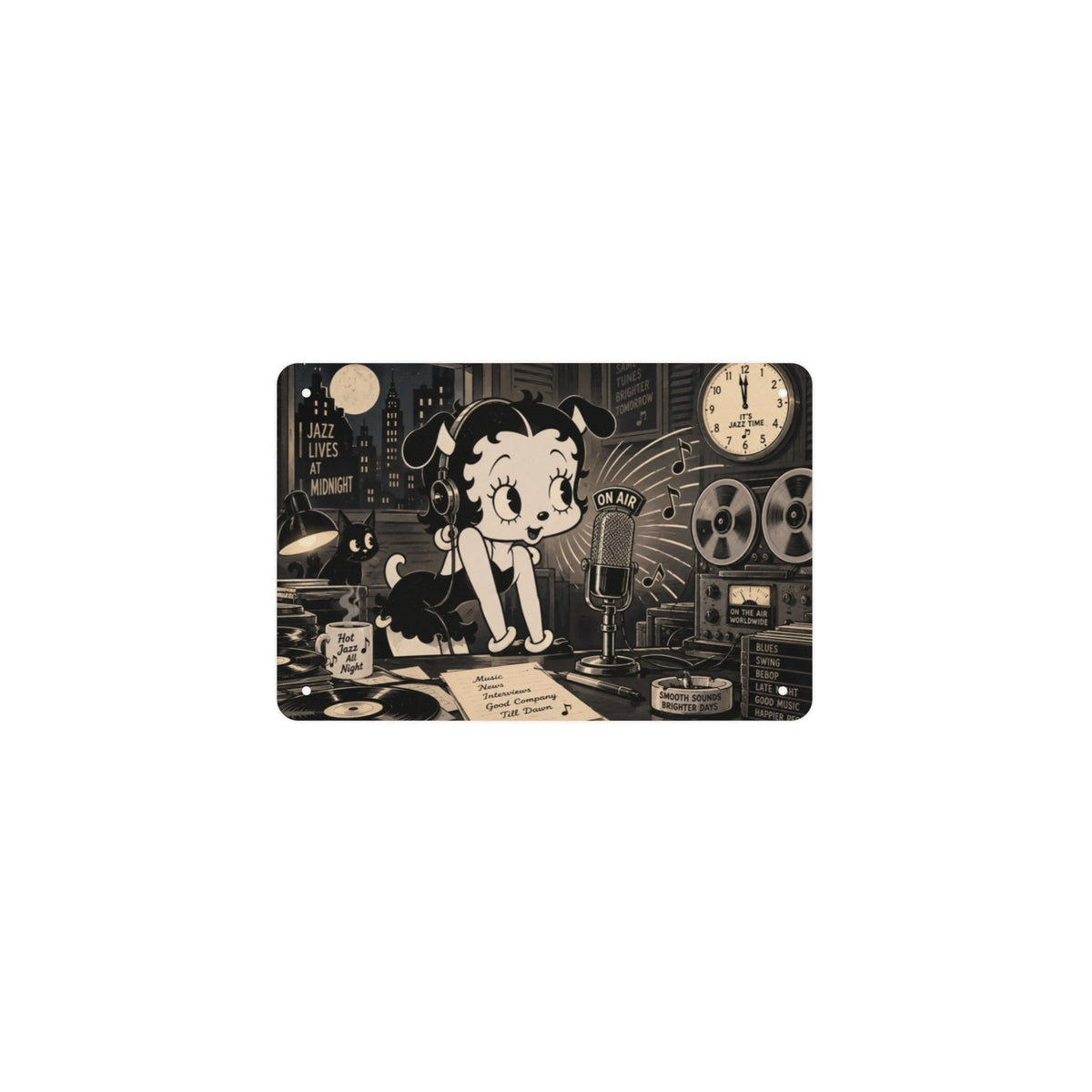 Midnight Radio Betty 12 x 8 in Metal Tin Sign