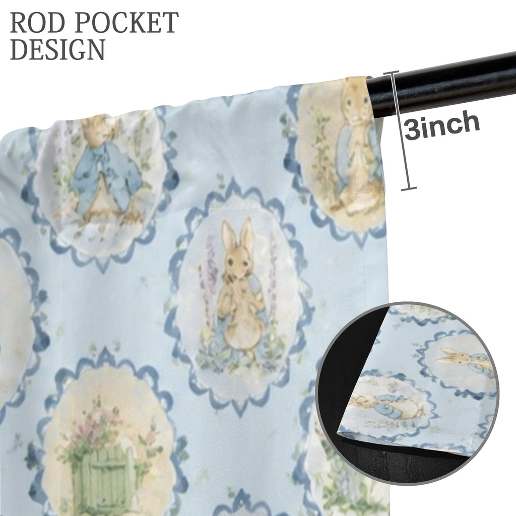 Blue Rabbit Oval Pattern 52 x 84 in Window Curtain Set