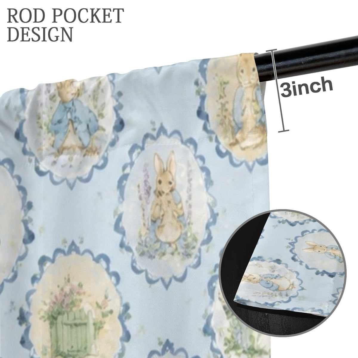 Blue Rabbit Oval Pattern 52 x 84 in Window Curtain Set