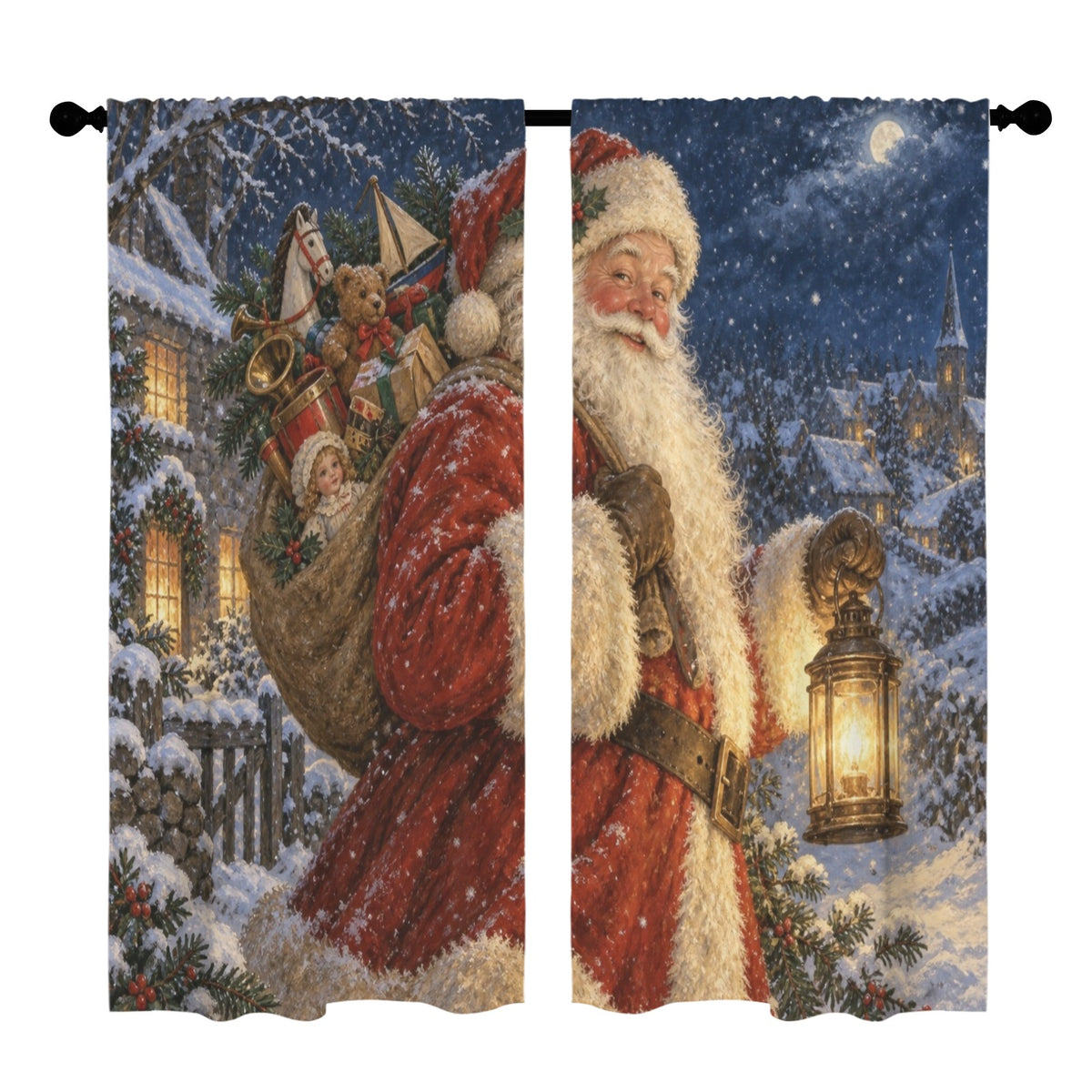 Nast Santa Snowy Night 52 x 84 in Window Curtain Set