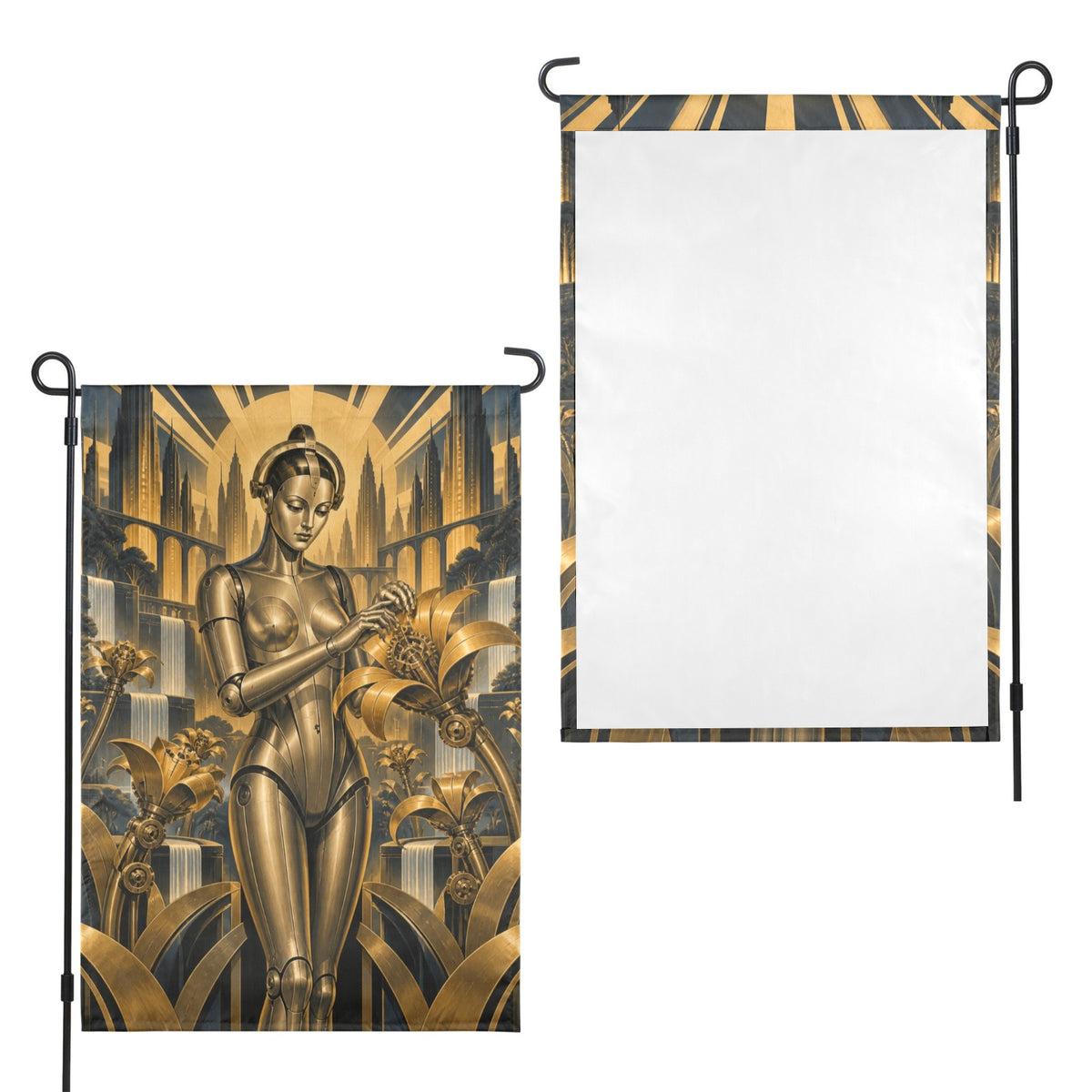 Art Deco Machine Garden Maria 12 x 18 in Garden Flag
