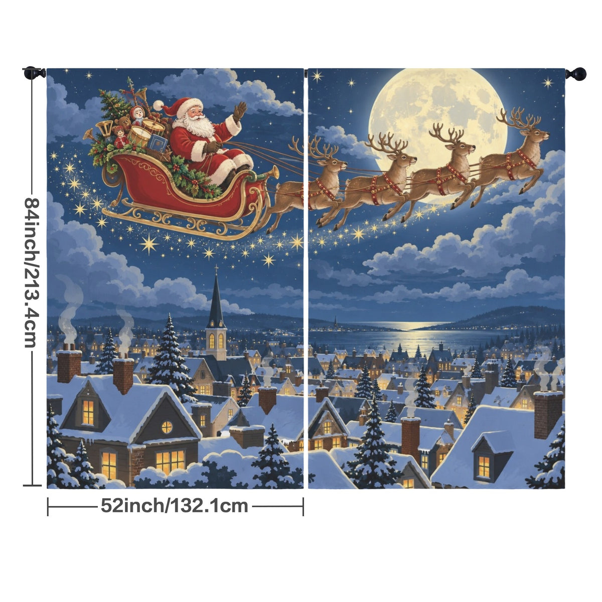 Santa Sky Sled 52 x 84 in Window Curtain Set