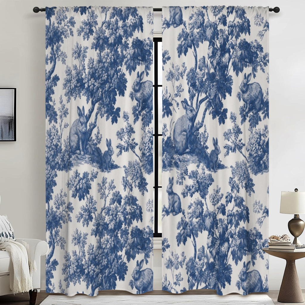 Blue Rabbit Botanical Pattern 52 x 84 in Window Curtain Set