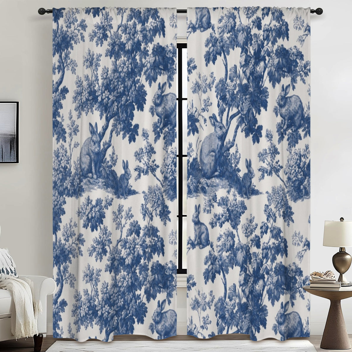 Blue Rabbit Botanical Pattern 52 x 84 in Window Curtain Set