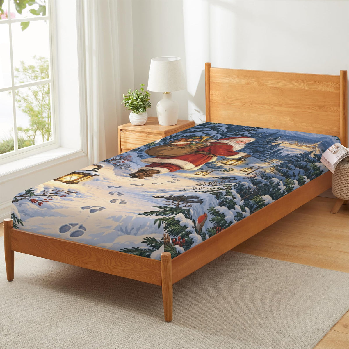 Santa Pine Lantern Trail Fitted Sheet 39x75x13inch (QUE)