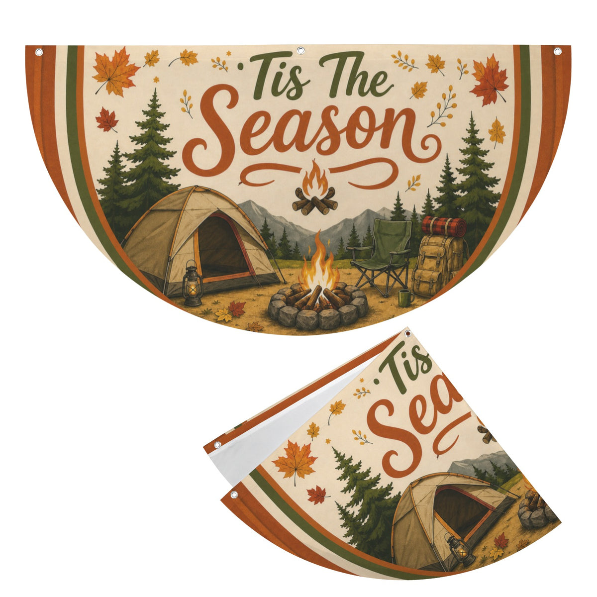 Fall Camping Season 36 x 18 in Semi Circle Flag