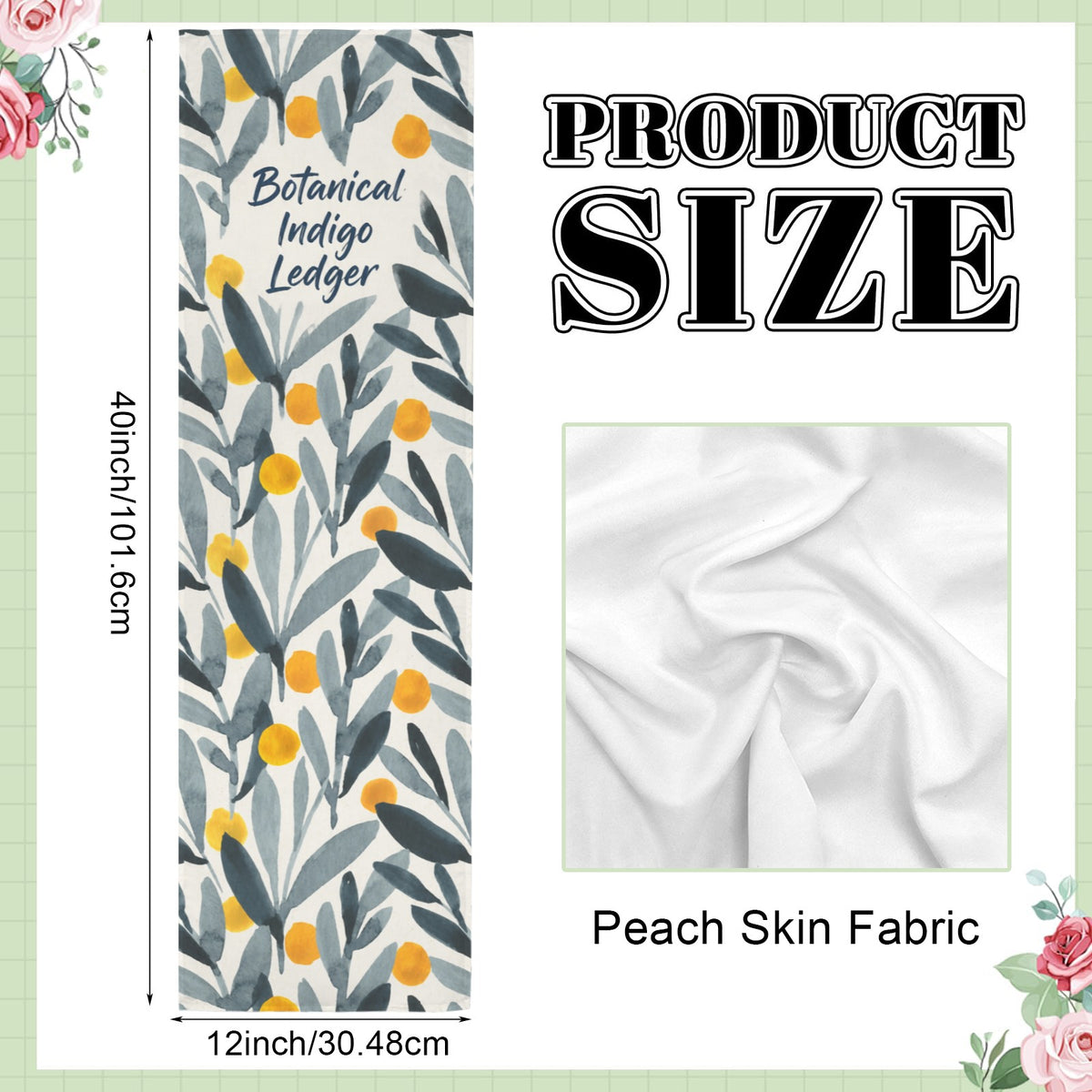 Botanical Indigo Ledger 12 x 40 in Polyester Peach Skin Tapestry