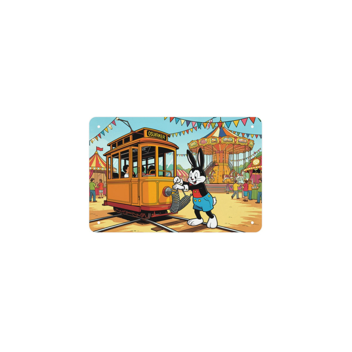 Carnival Tram Oswald 12 x 8 in Metal Tin Sign