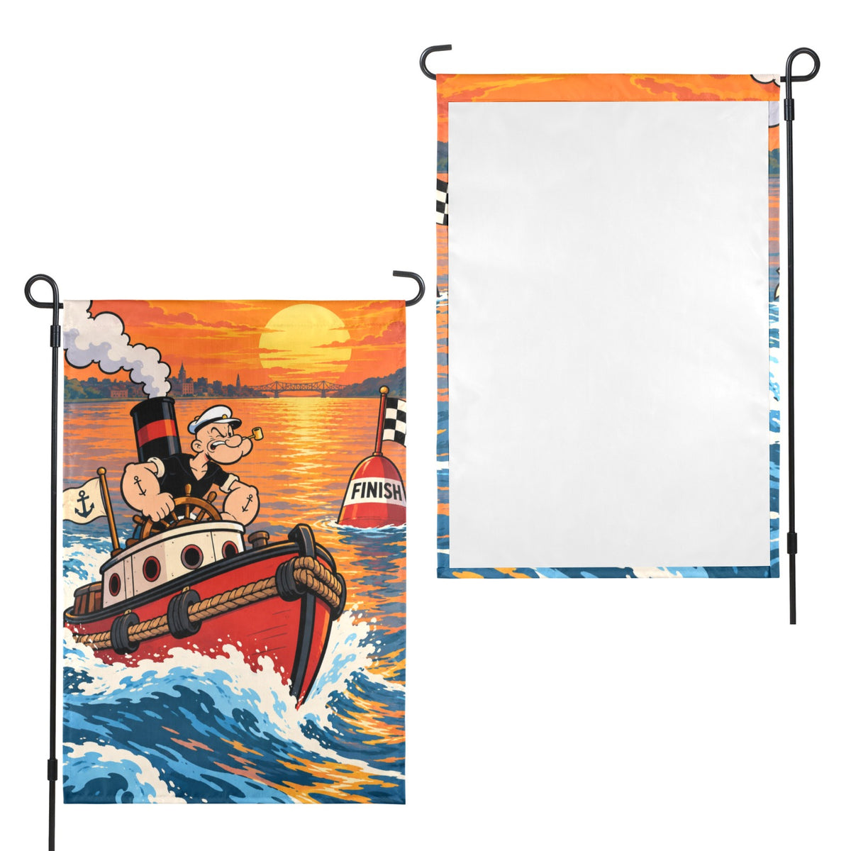 Popeye Sunset Tugboat 12 x 18 in Garden Flag