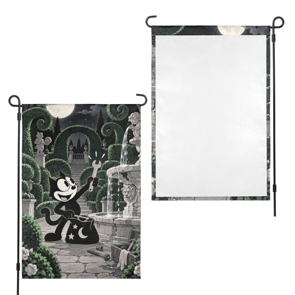 Felix the Cat 1928 moonlit topiary 12 x 18 in Garden Flag