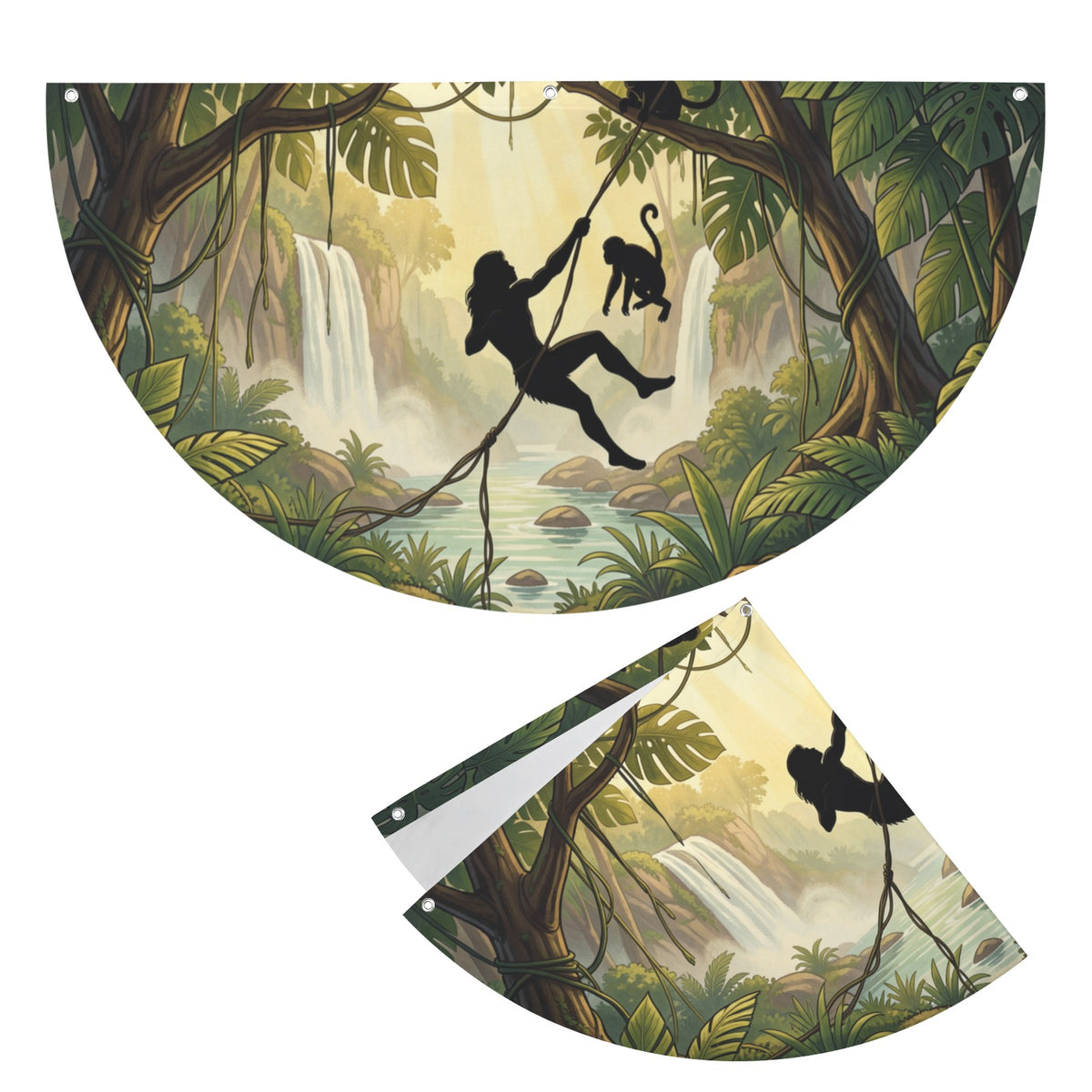 Tarzan Swings Across A Layered 36 x 18 in Semi Circle Flag