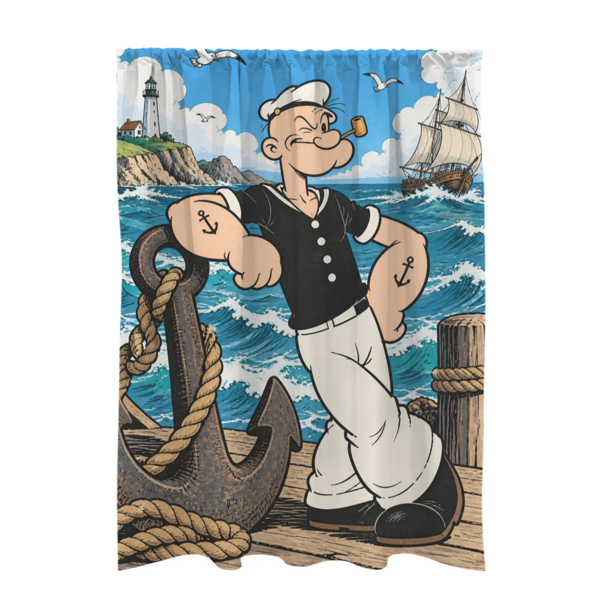Popeye and Anchor — 51 x 72 in Door Curtain (QUE)
