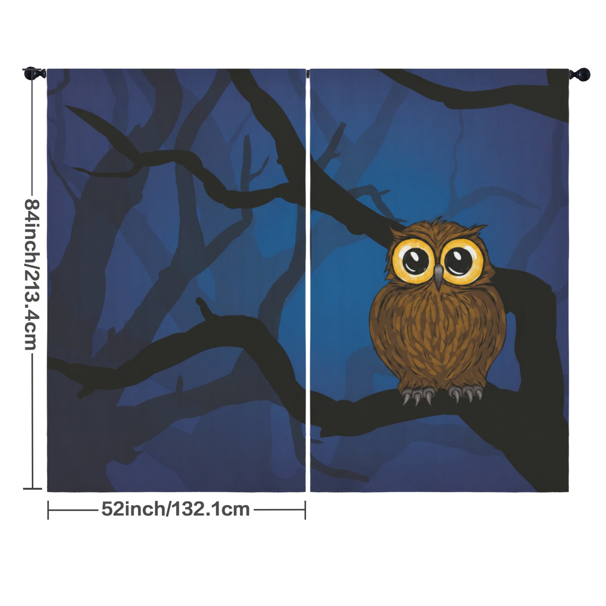 Owl on a night tree 52 x 84 in Window Curtain Set