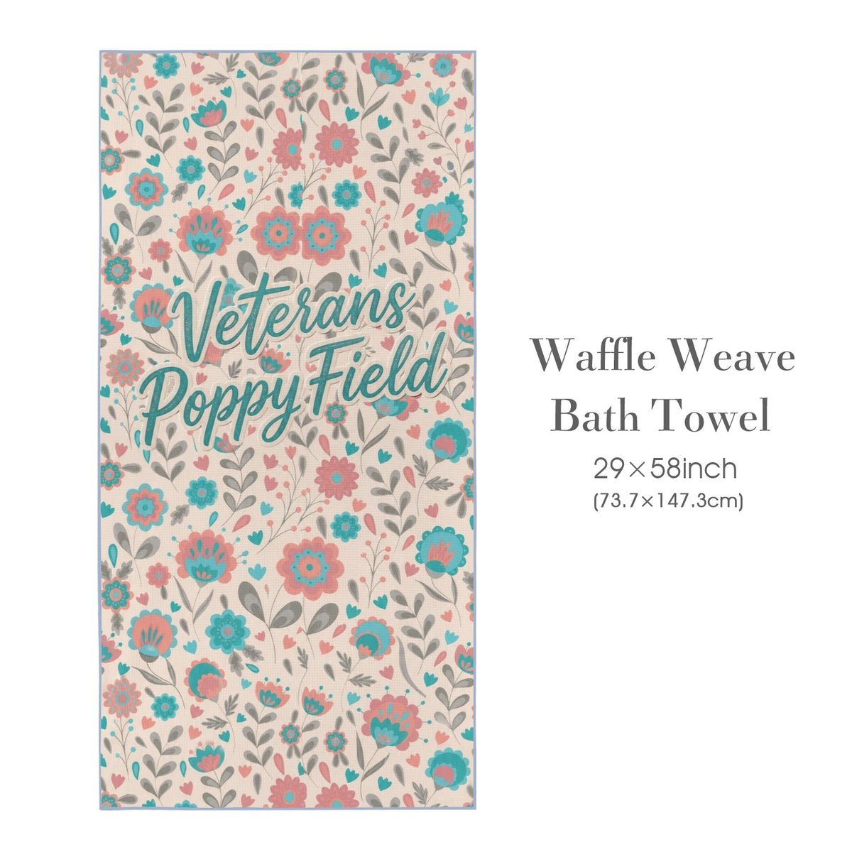 Veterans Poppy Field 29"x58" (QUE) Waffle Weave Bath Towel