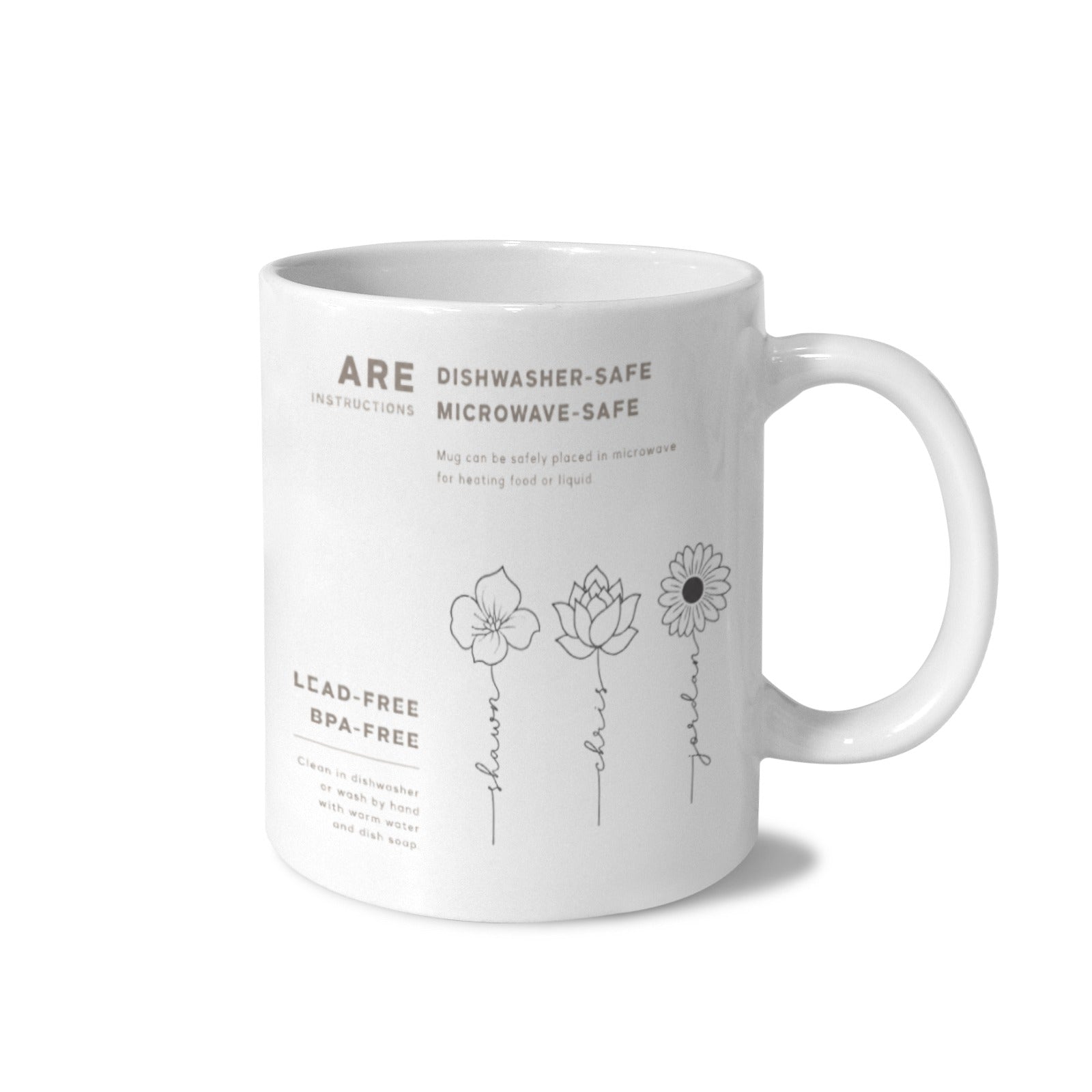Three Birth Flower Lines 11 oz White Ceramic Mug